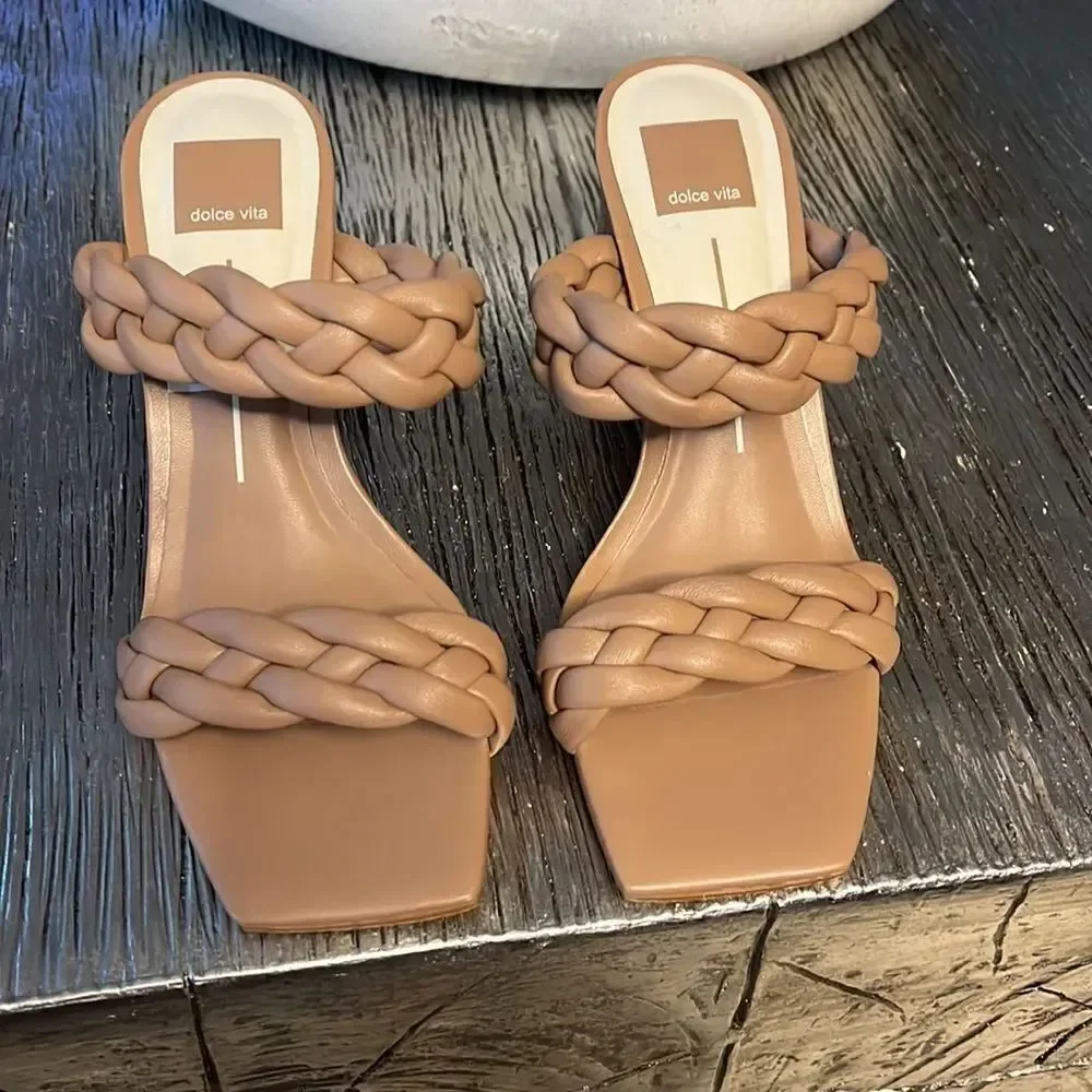 Dolce Vita Paily Tan Braided Double Strap Healed Sandals sz 7.5 EUC